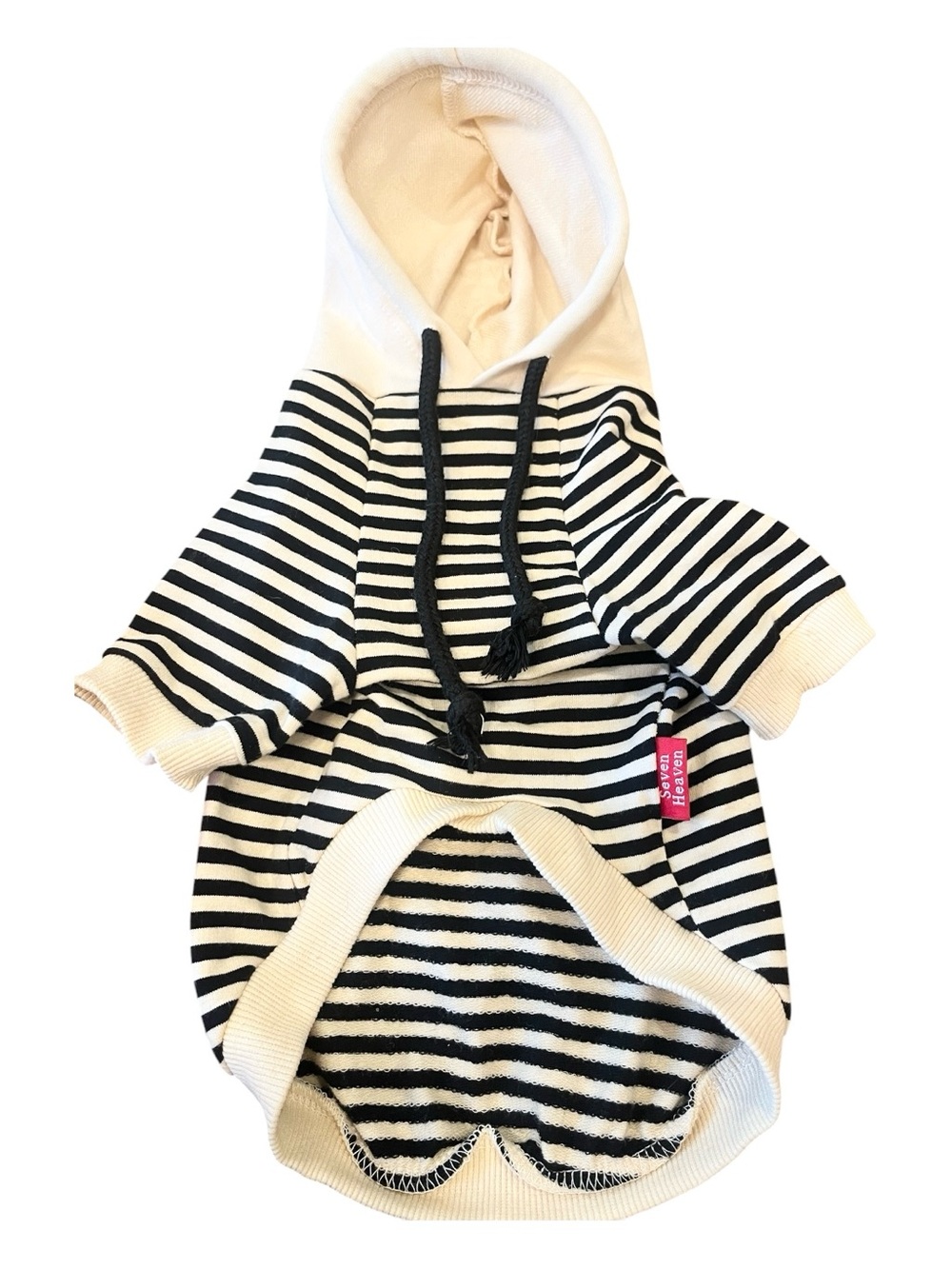 Seven7 Black White 100% Cotton Striped Dog Hoodie Small Size